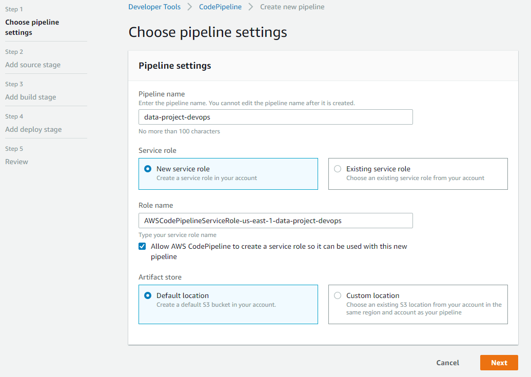 AWS CodePipeline initial configuration