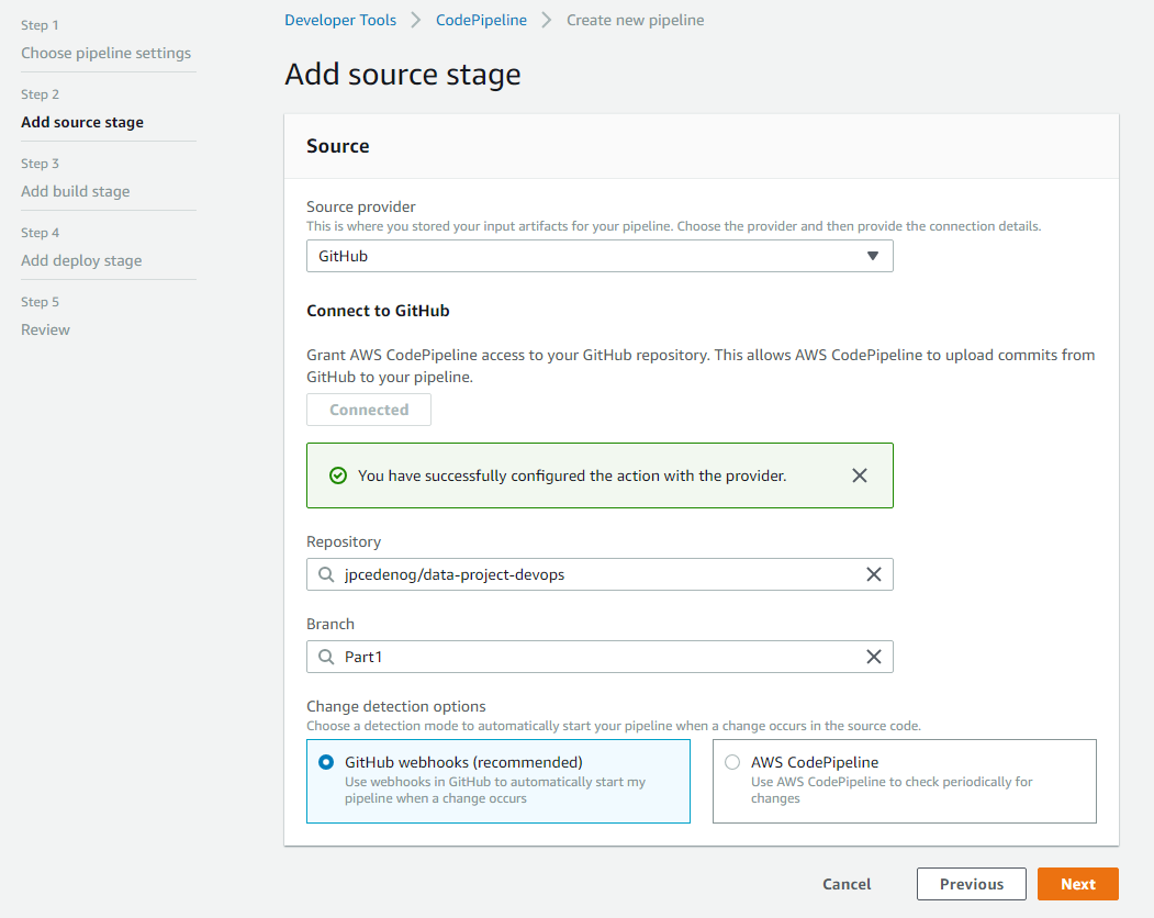 AWS CodePipeline source configuration